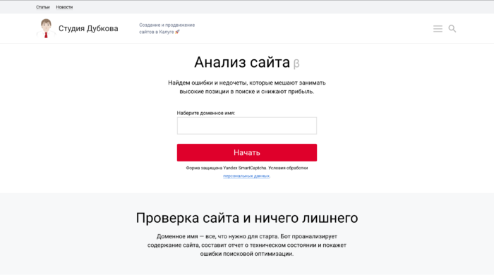 Анализ сайта от Студии Николая Дубкова