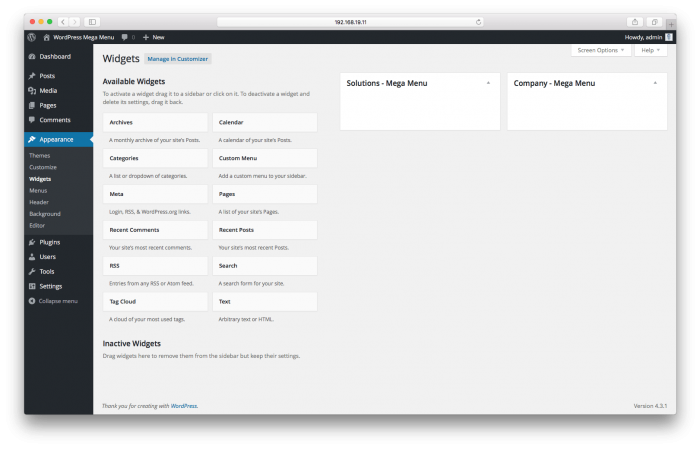 Динамическая регистрация боковой панели (области виджетов)