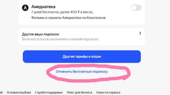 Как отключить Амедиатеку и Старт в Яндекс Плюс и другие опции
