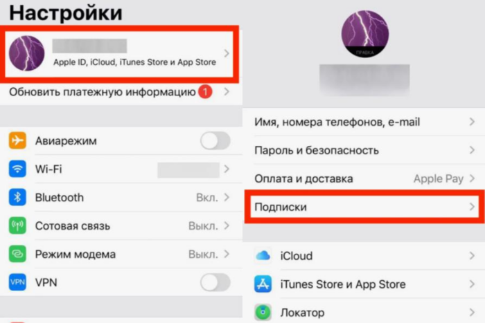 iPhone: через настройки Apple ID